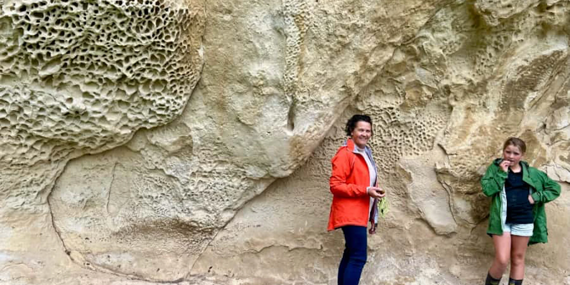 Nicola and Greer showing the fossil grounds