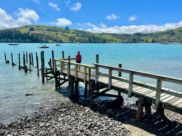 Johnny on pontoon in Akaora beach