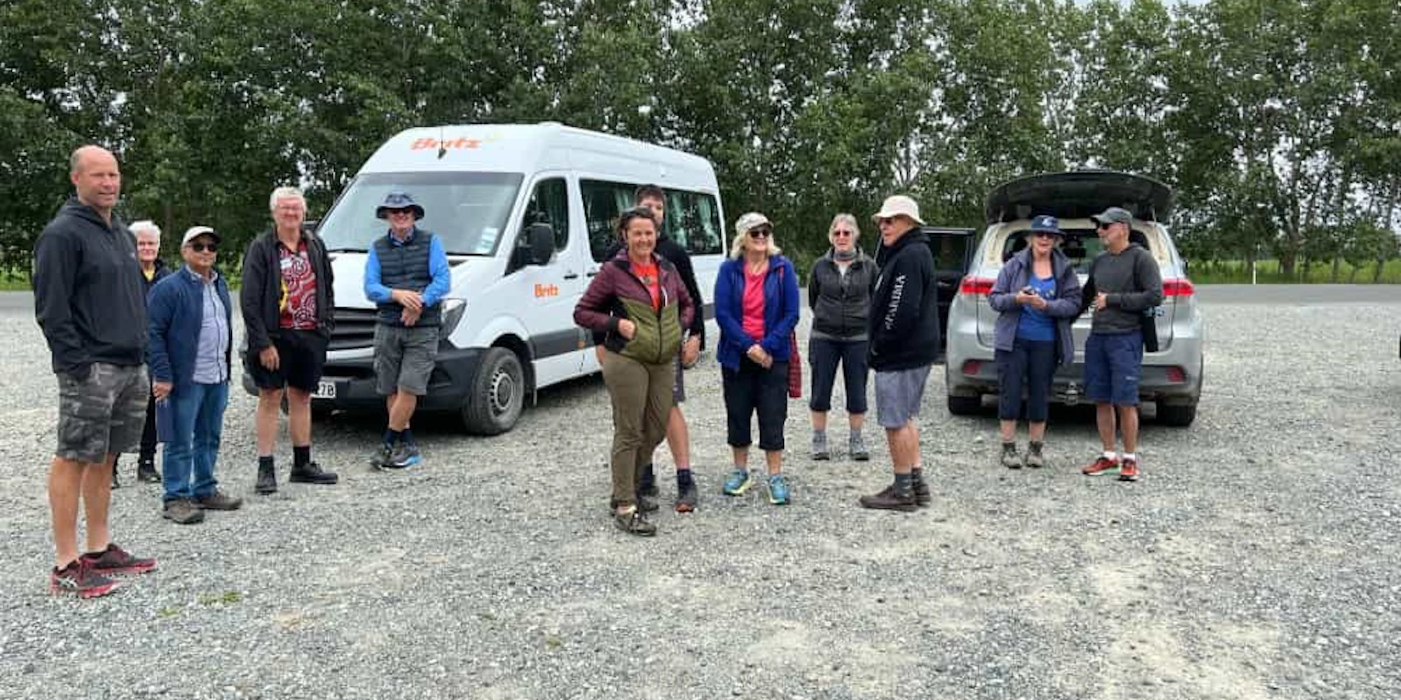 Family ready to visit ancient Maori rock art.