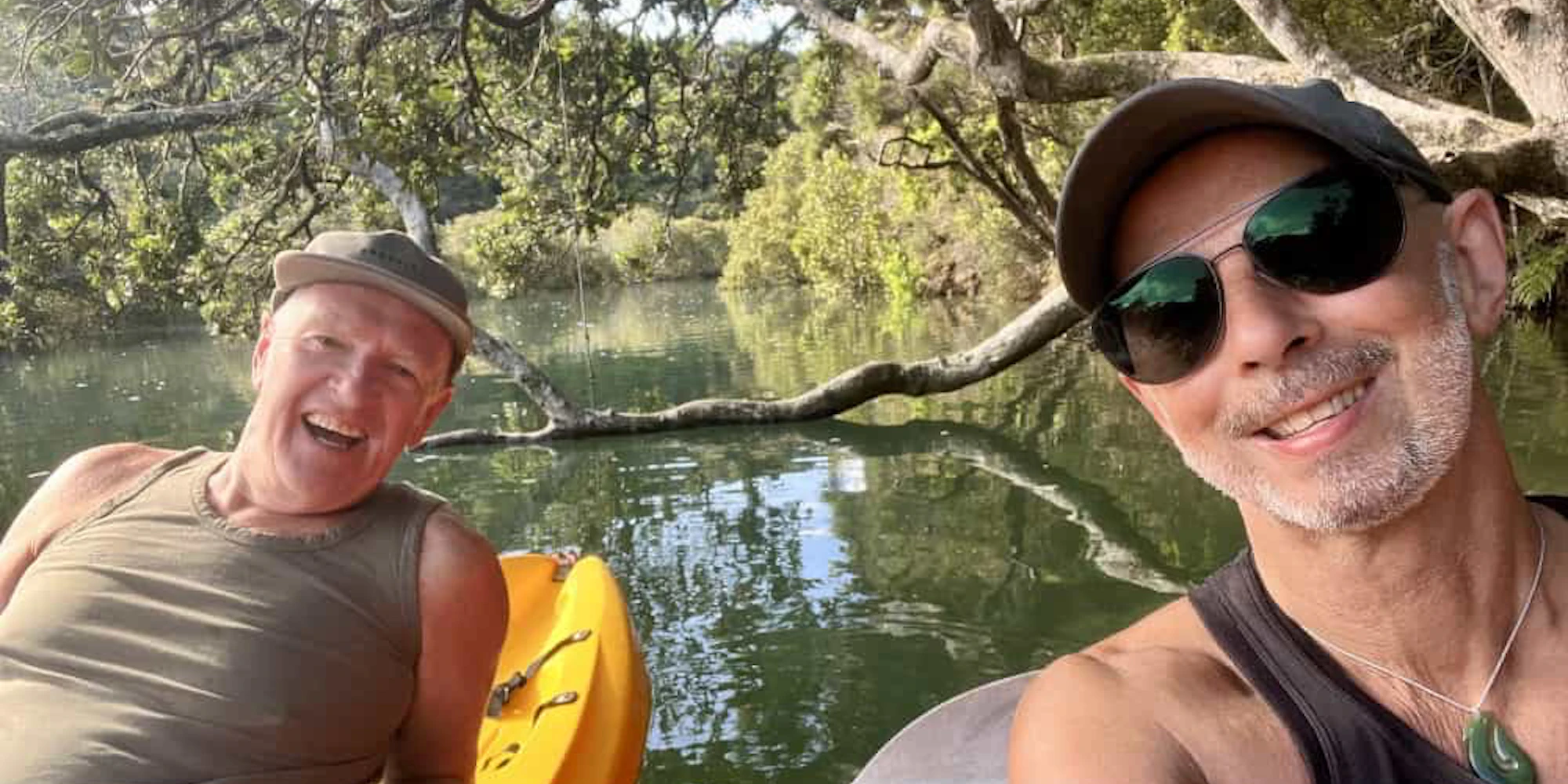 Leslie and Johnny kayaking up the river from the lagoon