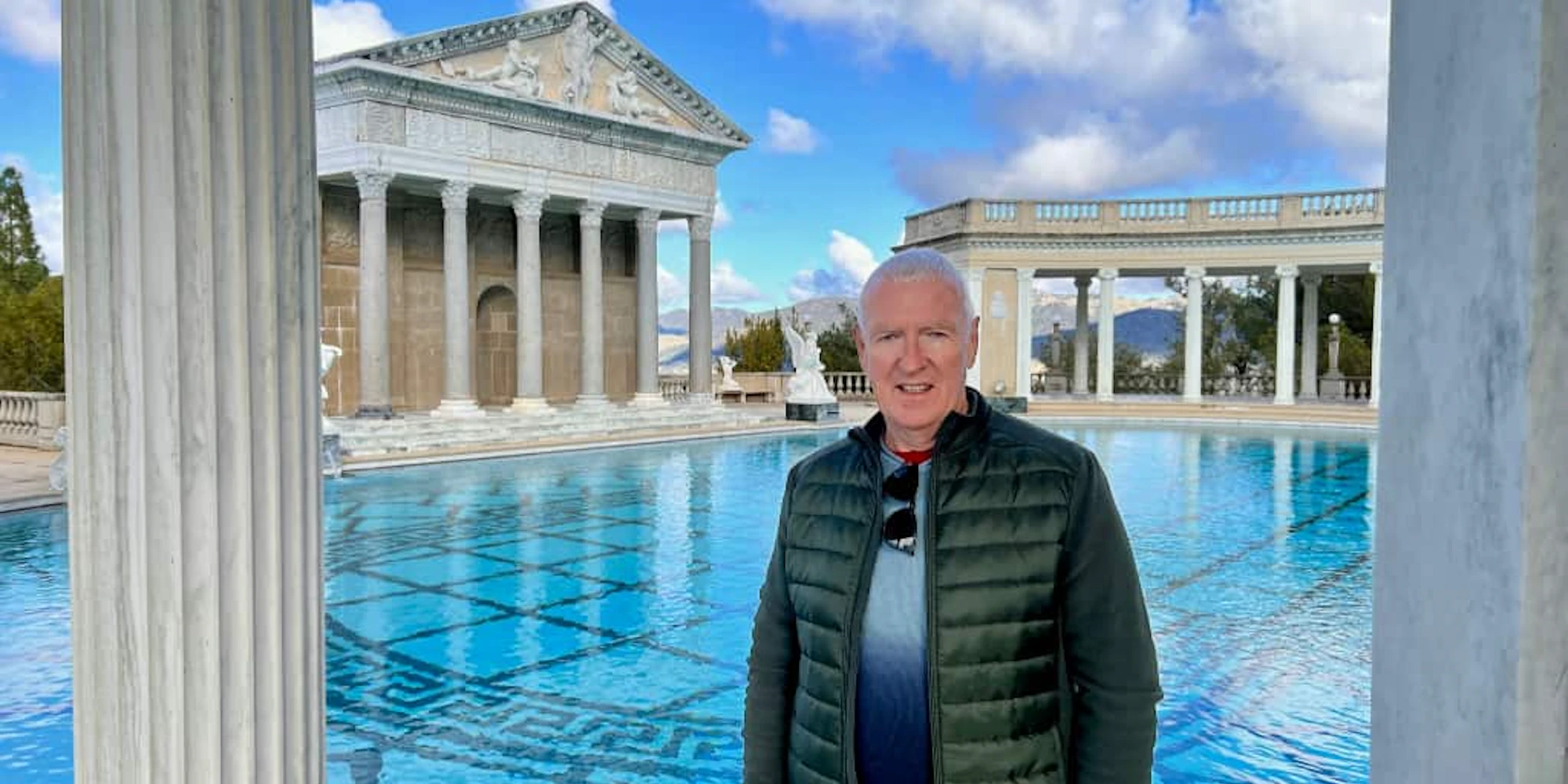 Leslie by the outdoor swimming pool at Hearst Castle