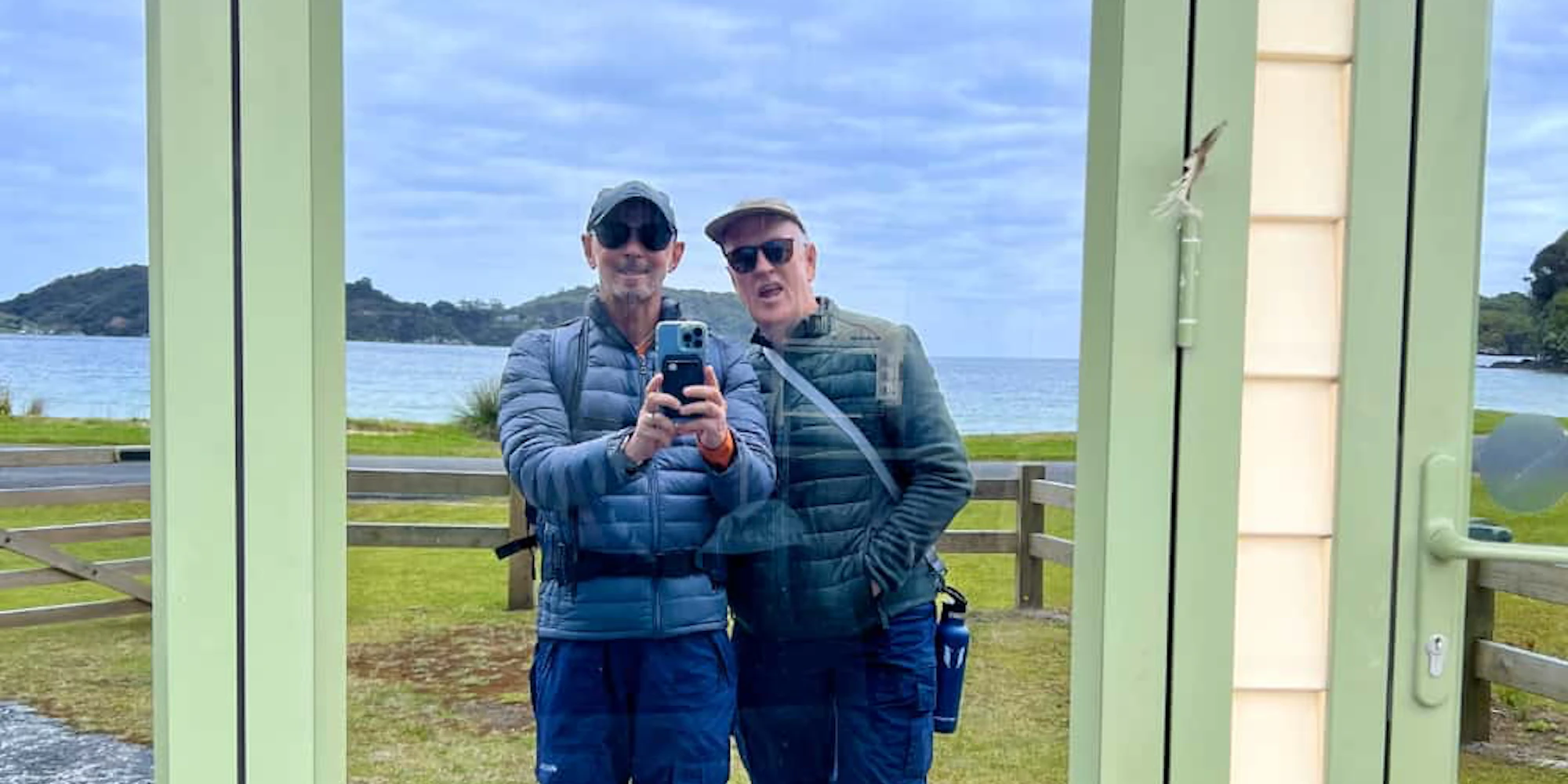 Johnny and Leslie reflected in our accommodation in the island