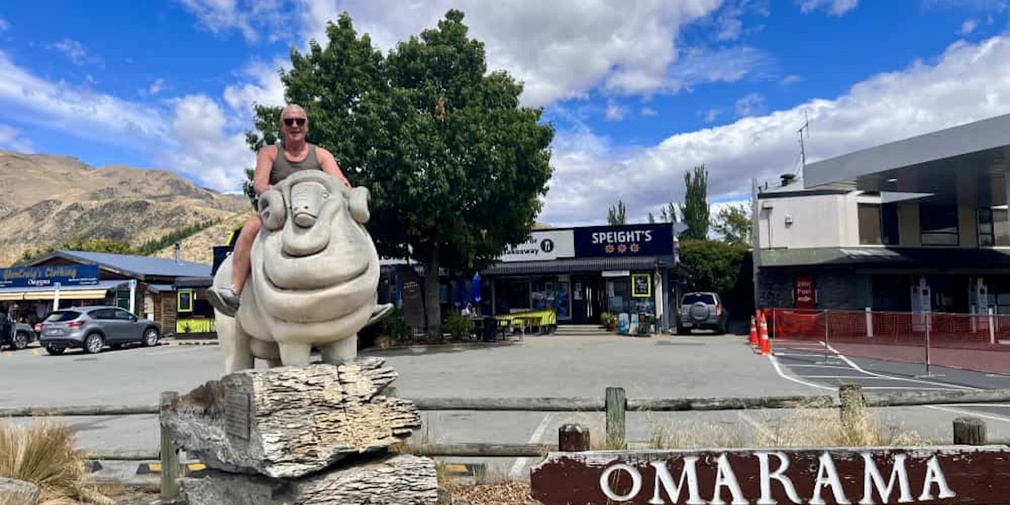 Leslie riding the ram in Omarama